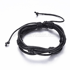 Adjustable Braided Cowhide Leather and Waxed Cord Multi-Strand Bracelets