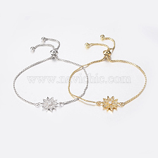 Adjustable Brass Micro Pave Cubic Zirconia Bolo Bracelets, Slider Bracelets, Flower