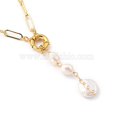 Natural Baroque Pearl Pendant Necklaces, with Brass Paperclip Chains and Spring Ring Clasps