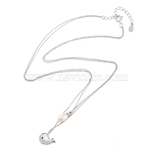 925 Sterling Silver with Shell Necklaces, Double Layer Necklaces, Pearl and Cubic Zirconia Pendant Necklaces, Dolphin