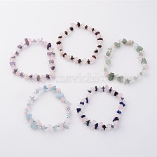 Gemstone Stretch Bracelets, with Iron Findings, Silver Color Plated 55mm