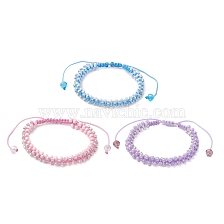 3Pcs 3 Colors Round Glass Seed Braided Bead Bracelets, Adjustable Nylon Cord Bracelets for Women