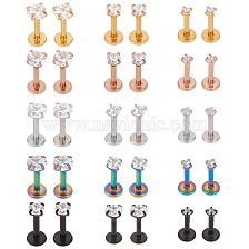 ANATTASOUL 30Pcs 15 Style Cubic Zirconia Lip Rings, Titanium Steel Flat Back Studs Tragus Cartilage Lip Piercing Jewelry