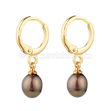 Natural Pearl Beads Drop Huggie Hoop Earrings for Women, Light Gold