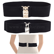 WADORN 2Pcs 2 Styles Polyester Elastic Corset Belts, Waist Belt with Zinc Alloy Clasps for Women Girls