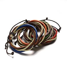 Adjustable Leather Cord Multi-Strand Bracelets, 53mm, 10x6mm