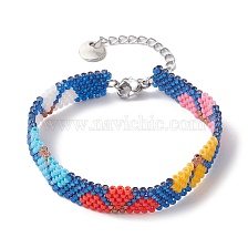 Glass Seed Beads Flower Beaded Bracelets, with Alloy Clasps