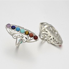 Chakra Jewelry
Vintage Filigree Brass Gemstone Wide Band Rings, Lead Free & Nickel Free, Platinum, 19mm