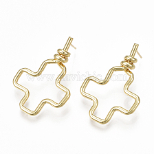 Brass Stud Earrings, Cross, Real 18K Gold Plated