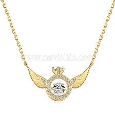 925 Sterling Silver Pendant Necklaces, Micro Pave Clear Cubic Zirconia, Wings