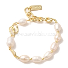 Natural Pearl Beaded Bracelets, with Brass Chains