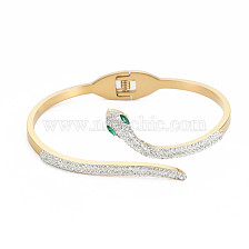 Rhinestone Snake Open Cuff Bangle, Stainless Steel Hinged Bangle with Polymer Clay for Women