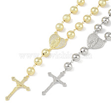 Brass Micro Pave Clear Cubic Zirconia Pendant Necklaces, Rosary Bead Necklaces, Cross