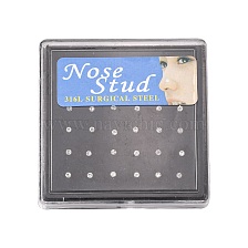 304 Stainless Steel Nose Studs, Nose Bone Rings Nose Piercing Jewelry, with Grade A Rhinestones, Stainless Steel Color