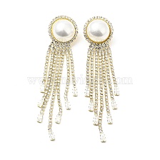 Crystal Rhinestone Dangle Stud Earrings with Imitation Pearl, Brass Long Tassel Earrings with 925 Sterling Silver Pins for Women, Light Gold