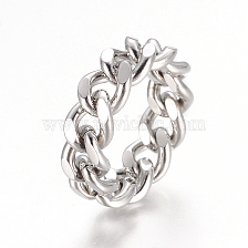 Unisex 304 Stainless Steel Rings, Diamond Cut Curb Chains Finger Rings, Wide Band Rings, Stainless Steel Color, Size 7, 17mm, 7mm