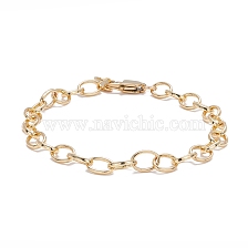 Brass Cable Chain Bracelet, with 304 Stainless Steel Findings for Teen Girl Women,, Real 18K Gold Plated, 7-1/2 inch(19cm)