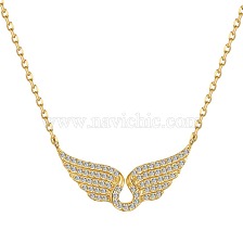 925 Sterling Silver Pendant Necklaces, Micro Pave Clear Cubic Zirconia, Wings