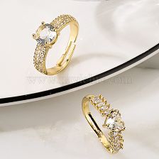 INS Style Basic Oval Heart Shape Copper 18K Gold Plated Zircon Rings In Bulk