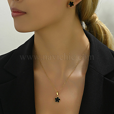 Elegant Sweet Stainless Steel Shell Lucky Clover Earrings Necklace Set