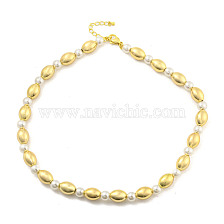 Brass Beaded Necklaces, with ABS Imitation Pearl Bead Necklaces, Cadmium Free & Lead Free, Long-Lasting Plated, Oval