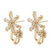 Brass with Clear Cubic Zirconia Stud Earrings, Flower