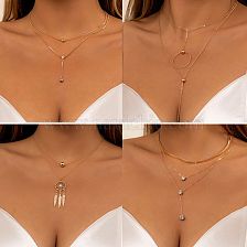 European And American Geometric Ball Double-layer Dream Catcher Copper Necklace