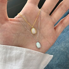 Oval 925 Sterling Silver Pendant Necklaces, with Synthetic Opal