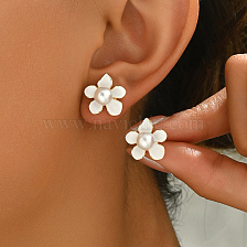 Elegant Copper Floral Heart Star Pearl Stud Earrings Women's Daily Jewelry