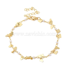 Brass Heart & ABS Plastic Pearl Beaded Link Chain Bracelets for Women