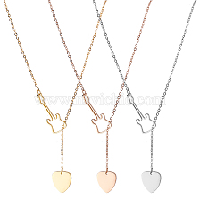 ANATTASOUL 3Pcs 3 Colors Titanium Steel Lariat Necklaces Set, Guitar & Heart Pendant Adjustable Necklaces