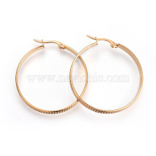 201 Stainless Steel Hoop Earrings, with 304 Stainless Steel Pin, Hypoallergenic Earrings, Textured, Ring