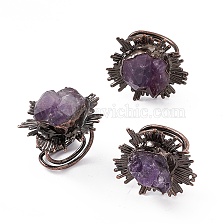 Irregular Natural Amethyst Cuff Rings, Rack Plating Brass Wide Ring for Women, Cadmium Free & Lead Free, Red Copper