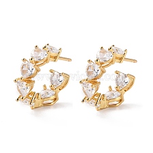 Clear Cubic Zirconia Open Hoop Earring, Half Hoop Earrings, C-shape Stud Earrings, Cadmium Free & Lead Free, Real 18K Gold Plated, 16.5x4.5mm, Pin: 0.9mm