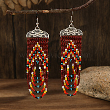 Bohemian Style Tassel Earrings with Geometric Patterns and Glass Beads