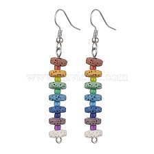 Colorful Natural Dyed Lava Rock Disc Beaded Dangle Earrings, Brass Dorp Earrings