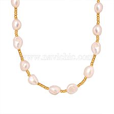 Elegant Simple Style Round Freshwater Pearl Titanium Steel 18K Gold Plated Necklace In Bulk