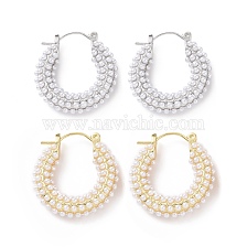 ABS Plastic Imitation Pearl Beaded Ring Hoop Earrings, Brass Jewelry for Women