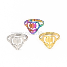 304 Stainless Steel Heart with Flower Adjustable Ring for Women