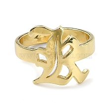 Brass Open Cuff Ring, Old English Initial Letter