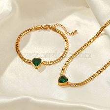 Fashion Heart Shape Stainless Steel Plating Rhinestones Bracelets Necklace