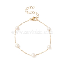 Natural Pearl Beaded Chain Bracelet, Brass Jewelry