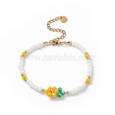 Glass Braided Flower of Life Link Bracelet with Natural Pearl Beaded Bracelet for Women