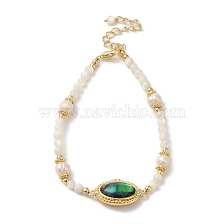 Natural Paua Shell Oval Link Bracelet with Pearl Beaded