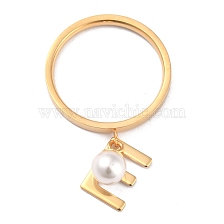 Dual-use Items, 304 Stainless Steel Finger Rings or Pendants, with Plastic Round Beads, Alphabet, Letter A~Z, White