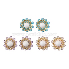 3 Pairs Flower Glass Seed Beaded with Natural Mashan Jade Stud Earrings for Women, Golden