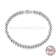 925 Sterling Silver Round Ball Chain Bracelets, with S925 Stamp