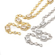 Clear Cubic Zirconia Rectangle Lariat Necklace, Rack Plating Brass Jewelry for Women, Cadmium Free & Lead Free