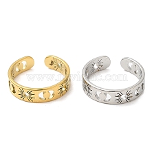 304 Stainless Steel Open Cuff Rings, Sun with Moon