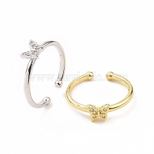 Clear Cubic Zirconia Butterfly Open Cuff Ring, Brass Jewelry for Women